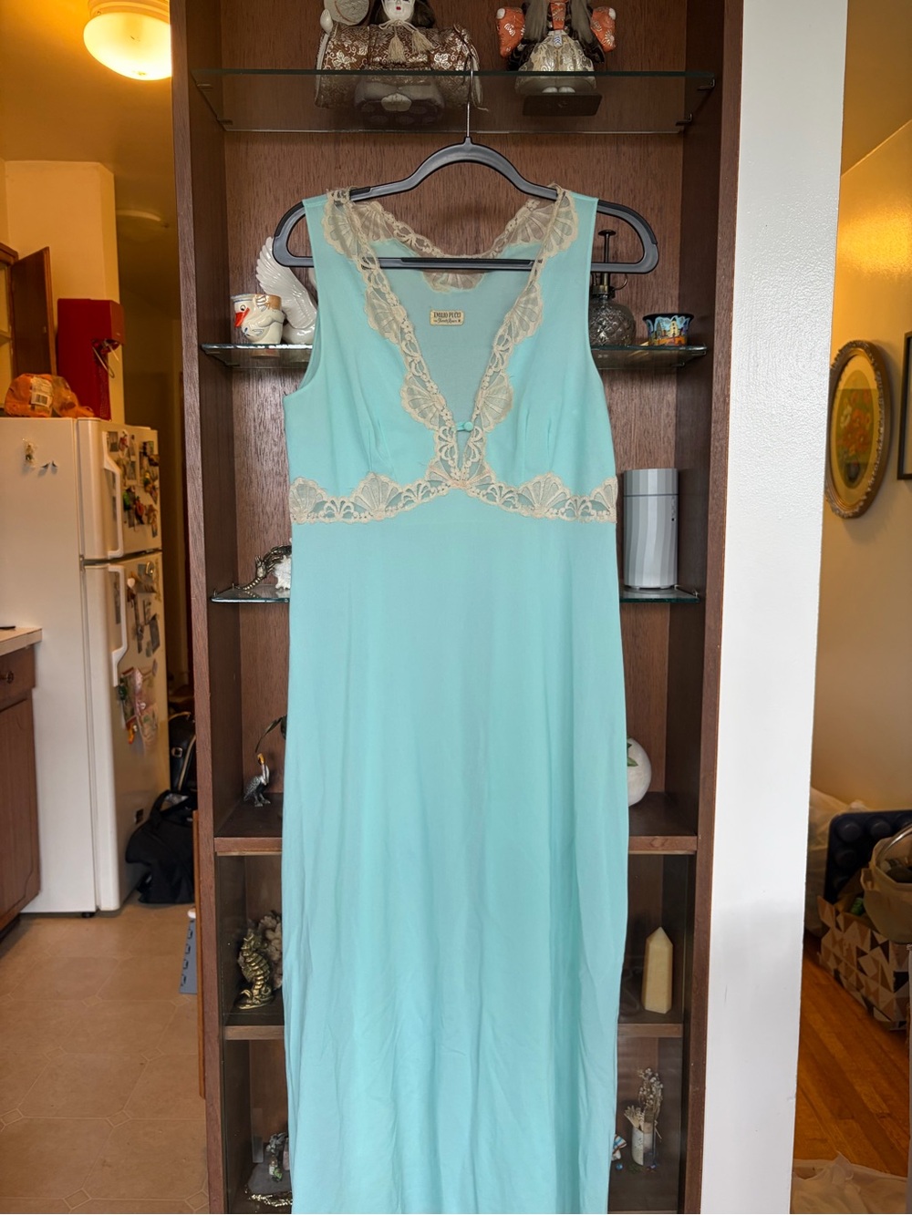 Emilio Pucci Aqua Slip Dress with Cream Lace Trim